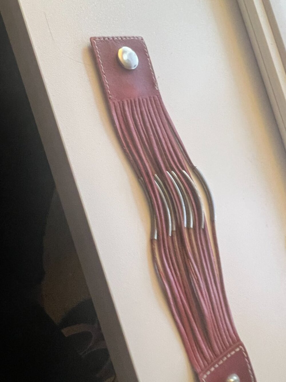 Red Multi‑Strand Faux Leather Bracelet with Silver Metal Accents & Snap Closure - Picture 6 of 9